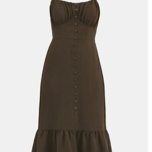 No Boundaries Brown Midi Dress with Button Detail